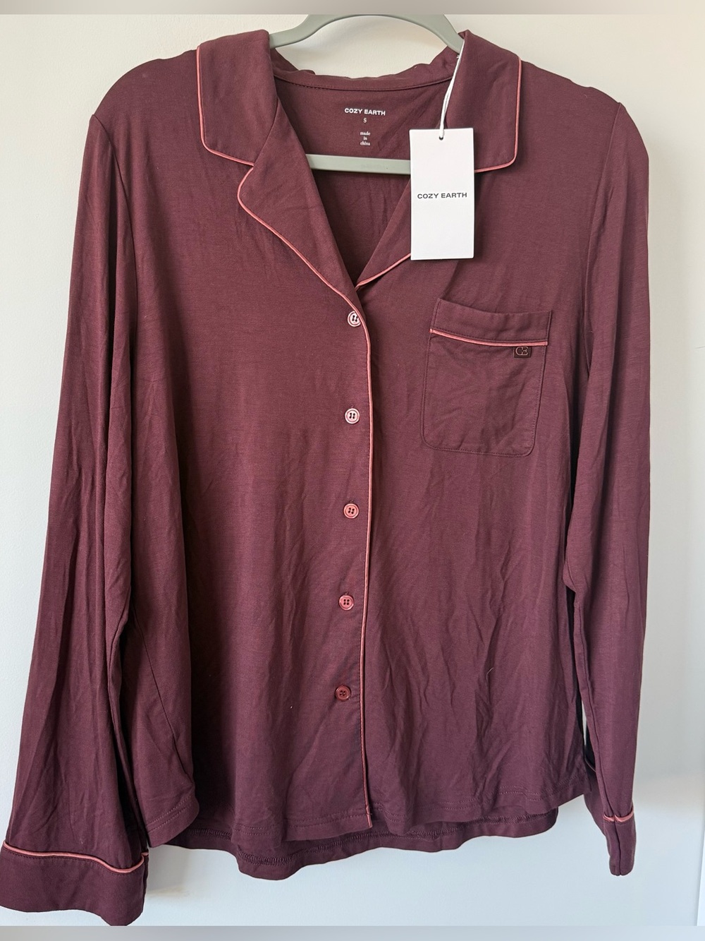 Cozy Earth bamboo pajama top NWT small‎ burgundy